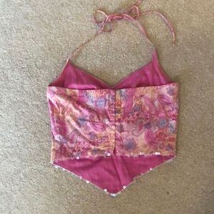 Guess Tops - Pink Paisley Halter Top with Iridescent Sequins Guess Tops - Pink Paisley Halter Top with Iridescent Sequins